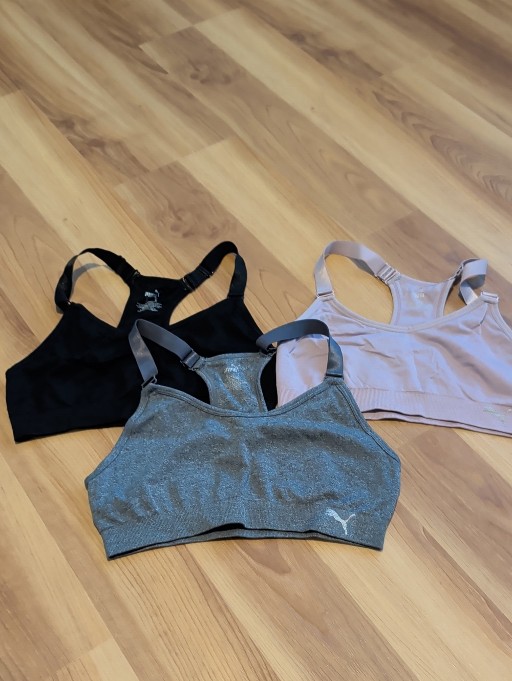 Puma Women's Sports Bra Trio - Gray, Black & Light Pink, Pads Not Included